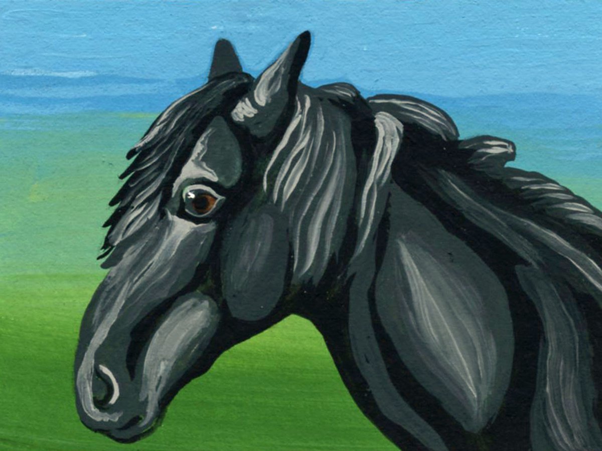 ACEO ATC Original Painting Black Horse Farm Animal Art-Carla Smale by carla smale