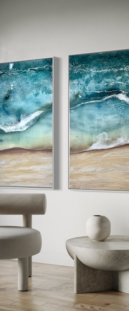 Whitsundays green beige golden sand set of 2 by Marie Antuanelle
