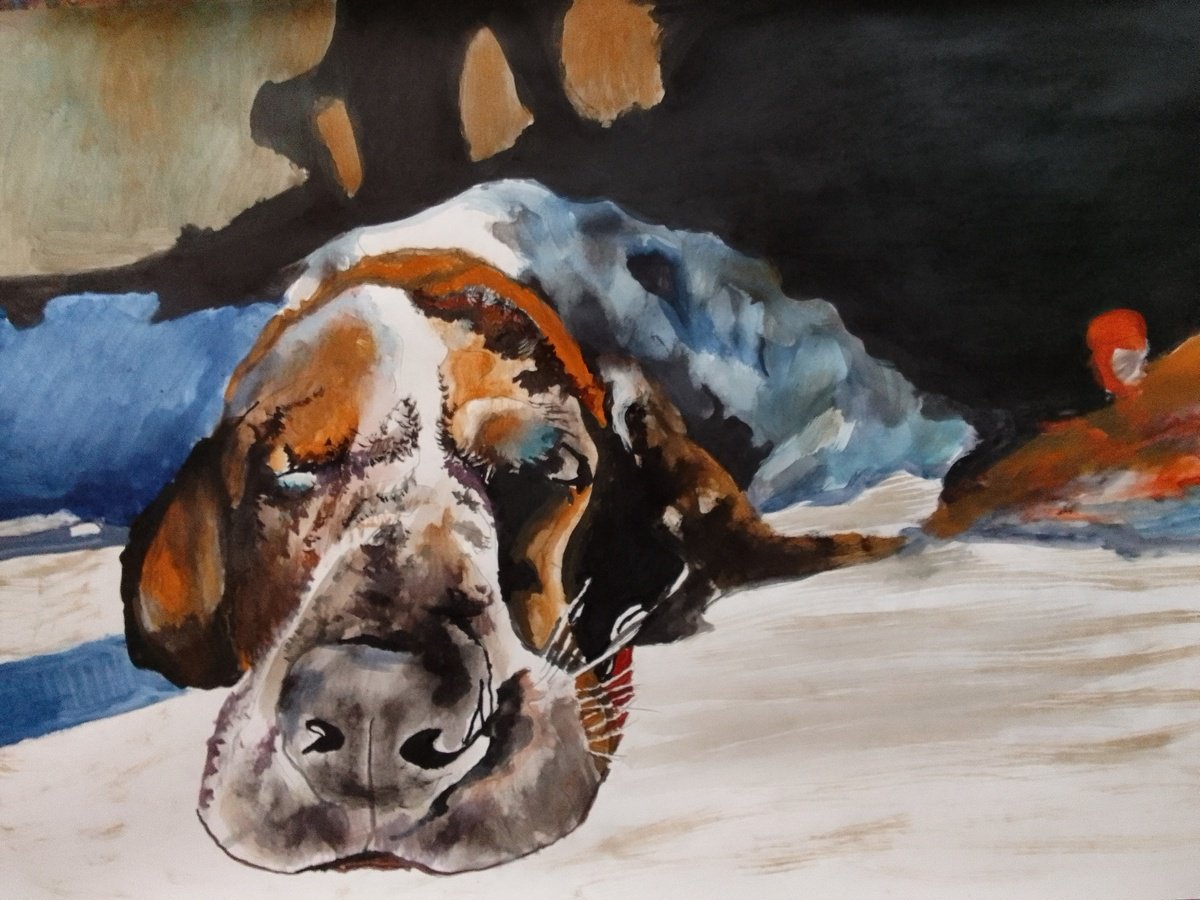 Photorealistic Animal Acrylic Painting By Soso Kumsiashvili, 33 X 24", Bassethound, Original Artwork