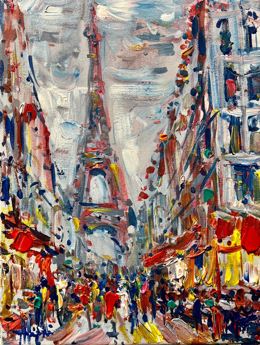Impressionistic Landscape Acrylic Painting By Altin Furxhi, 12 X 16, Afternoon In Paris., Original Artwork
