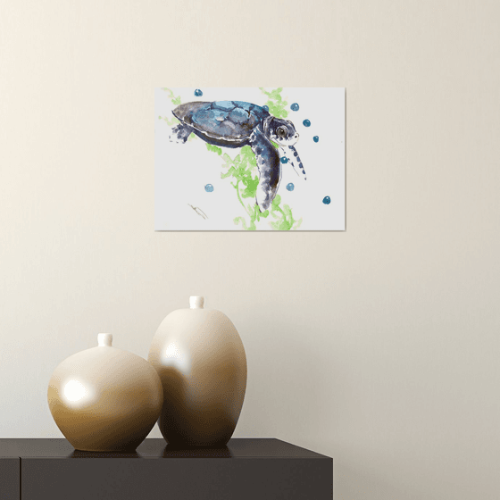 Sea Turtle, watercolor turtle painting