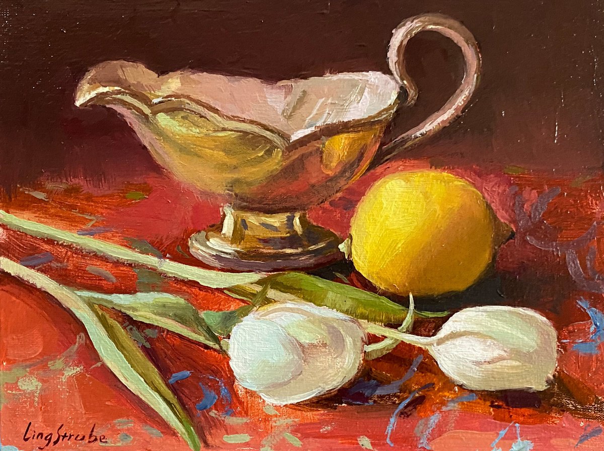 Impressionistic Still Life Oil Painting By Ling Strube, 9 X 7", Still Life, Original Artwork