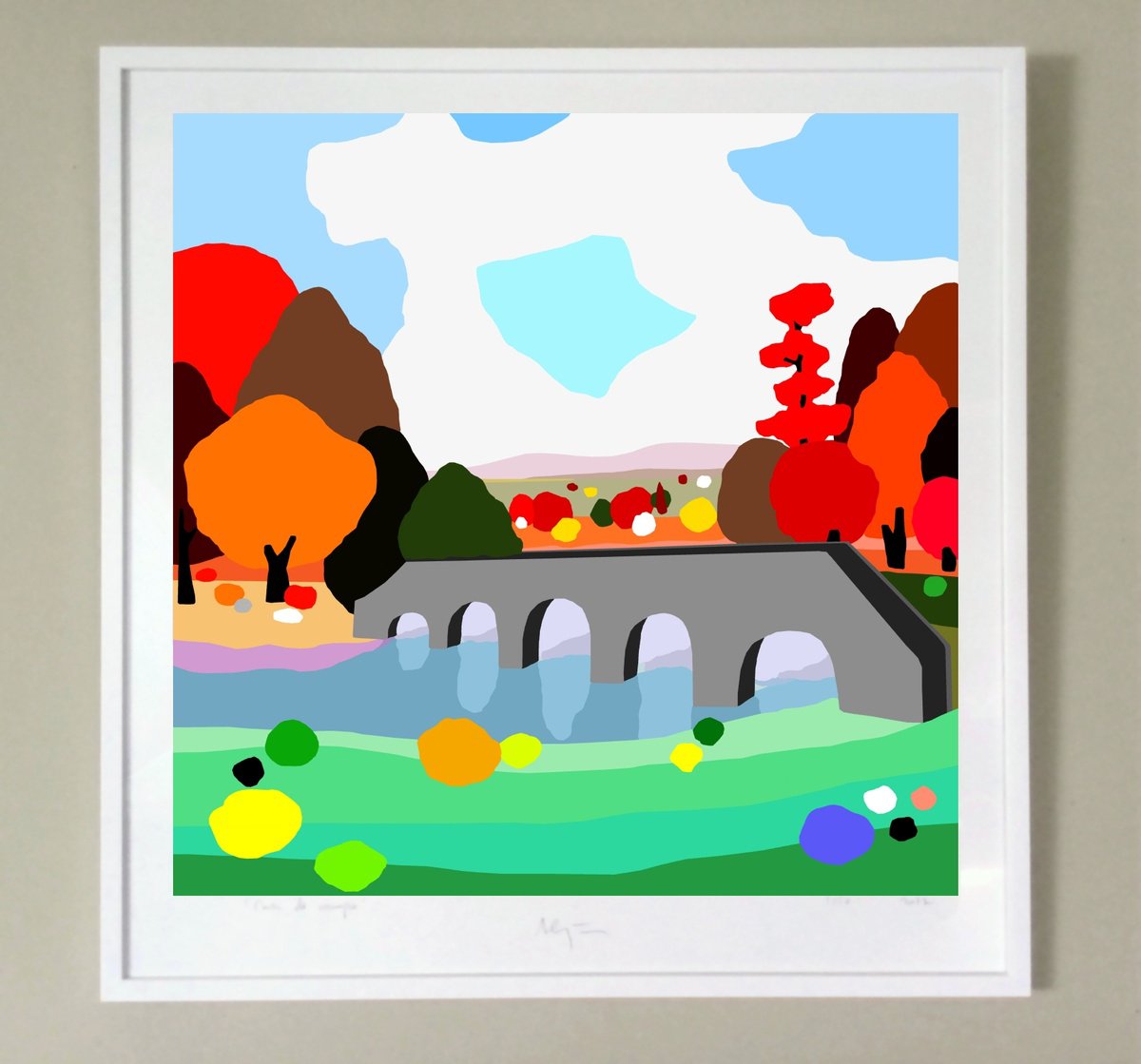 Urban And Pop Landscape Giclee Print By Alejos, 17 X 17, Bridge To Paradise, Original Artwork