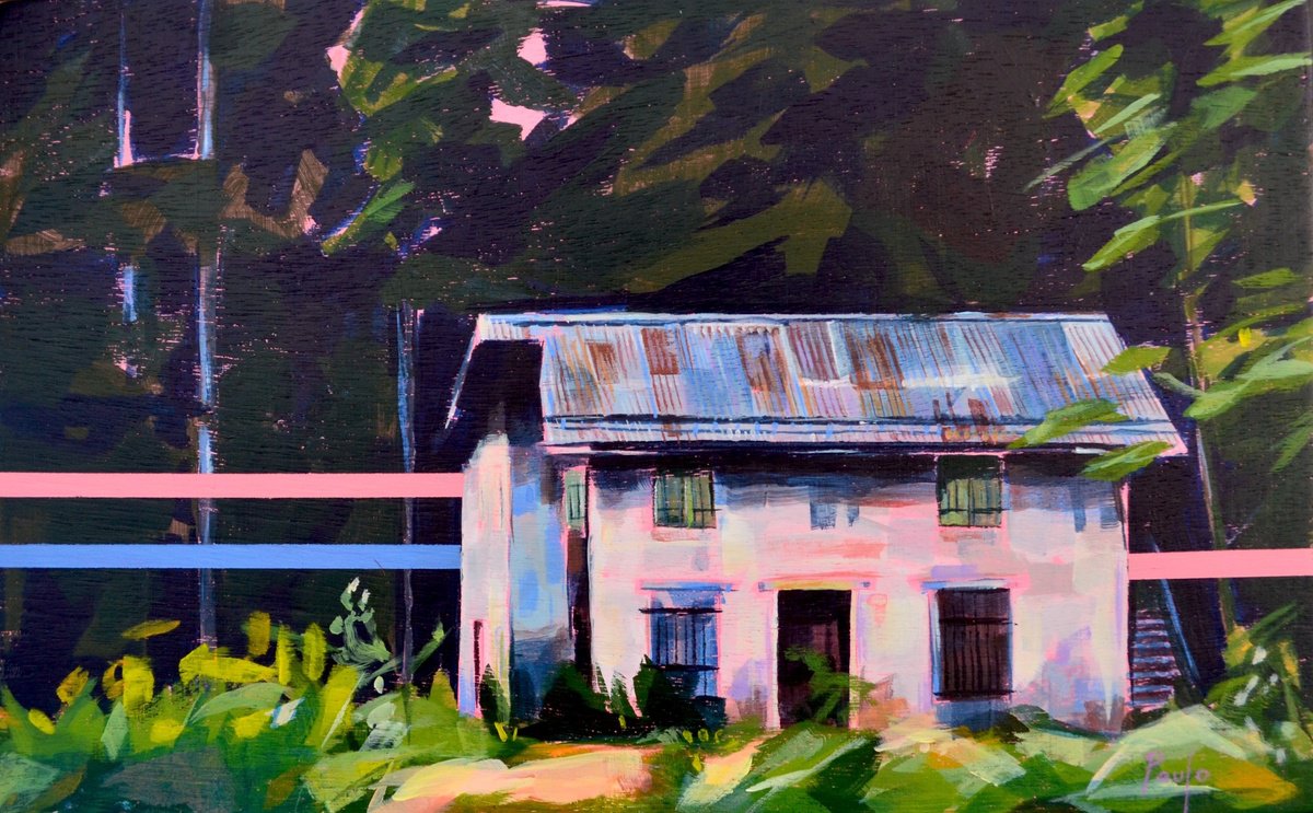 Expressive Landscape Acrylic Painting By Paul Ward, 13 X 8", Cabin Chamonix, Original Artwork