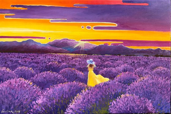 Lonely woman in lavender field