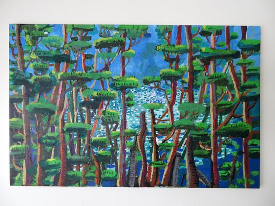 lake through the trees