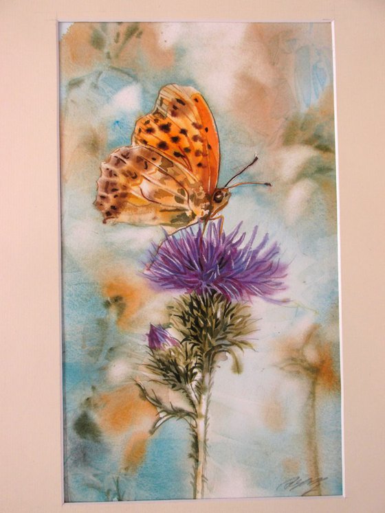 A painting a day #1 "butterfly with thistle"