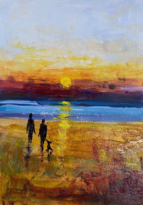 Evening sunset beach walk with the dog by Teresa Tanner