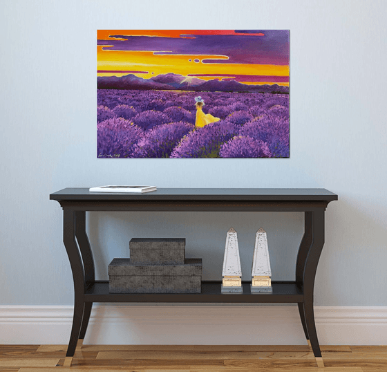 Lonely woman in lavender field