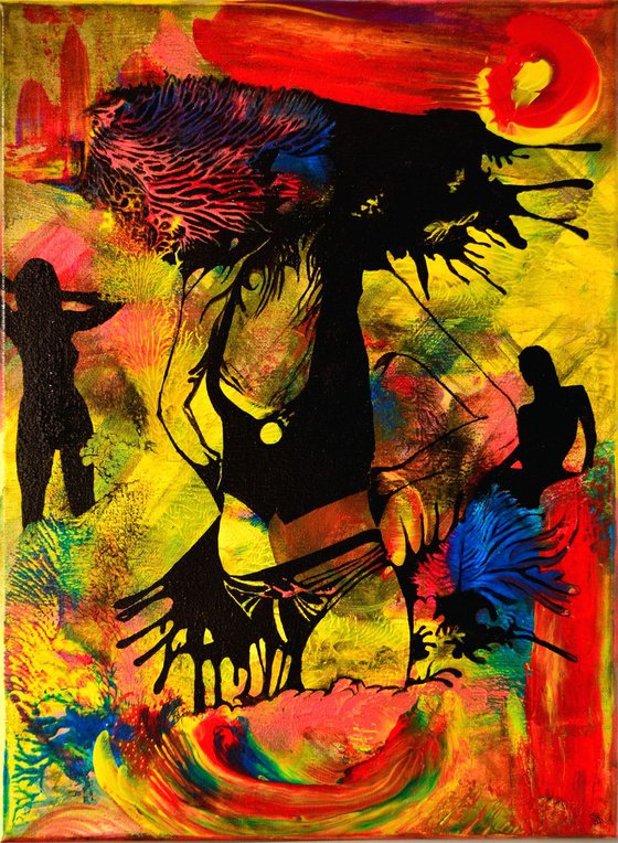 Abstract Girls - Original Modern Abstract Art Painting on Canvas Ready To Hang