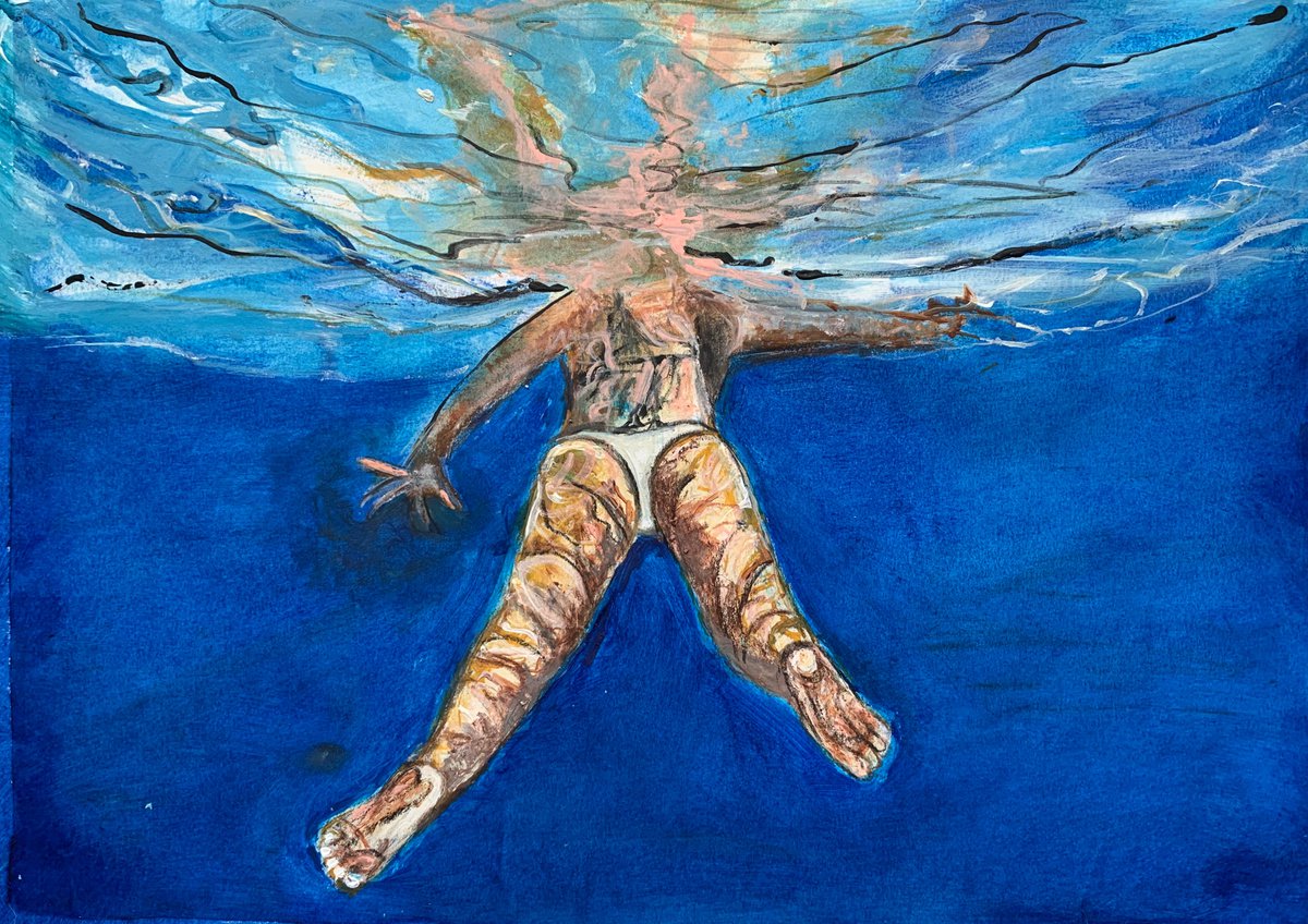 Underwater Painting for Home Decor, Swimmer Portrait Art Decor, Artfinder Gift Ideas by Kumi Muttu