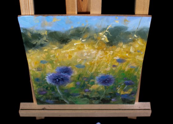 Impressionism, Echinops Globe Thistles against yellow grasses