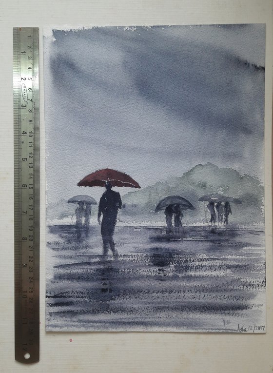 The Red Umbrella on a rainy day