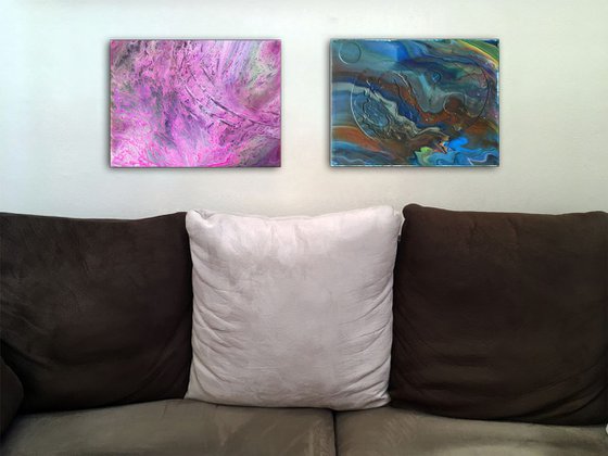 "Interstellar Series" - FREE WORLDWIDE SHIPPING - Original Diptych, Abstract PMS Fluid Acrylic Paintings Series