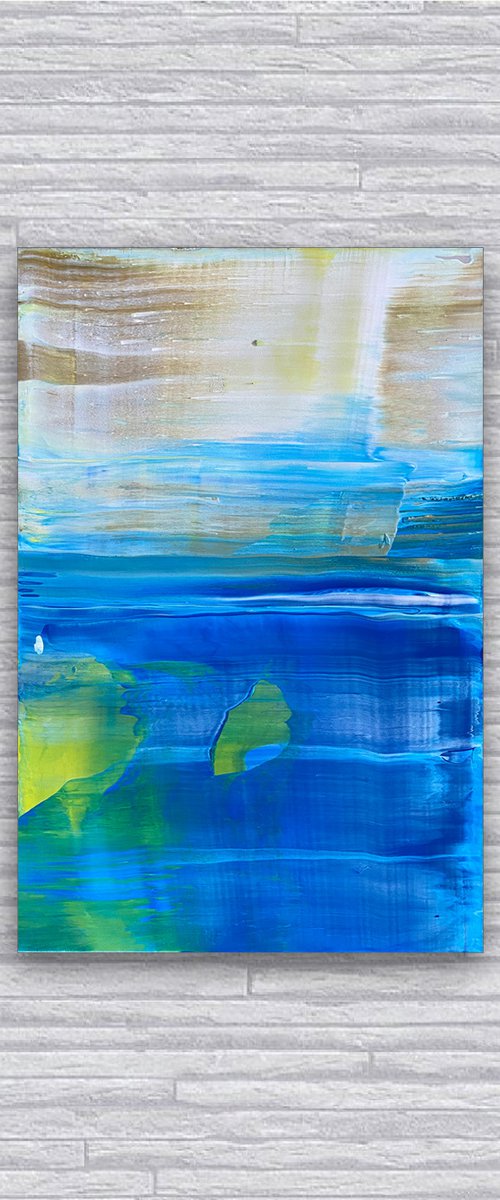 "By The Sea" - FREE USA SHIPPING - Original PMS Abstract Acrylic Painting On Reclaimed Wood Panel - 11.5" x 17.5" by Preston M. Smith (PMS)