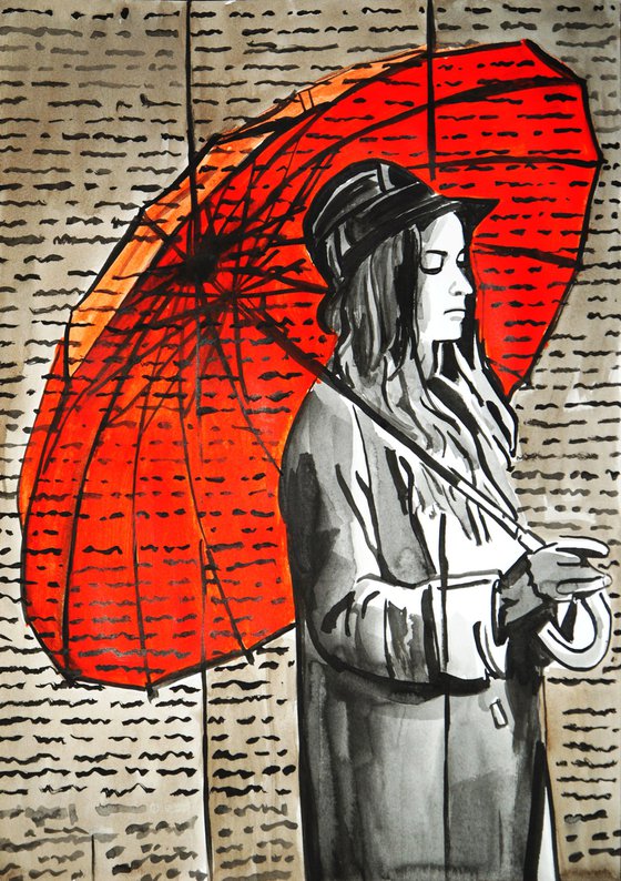 Girl with a red umbrella #2 / 42 x 29.7 cm