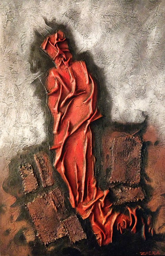 THE RED, WHITE AND BLACK. original painting sculpture