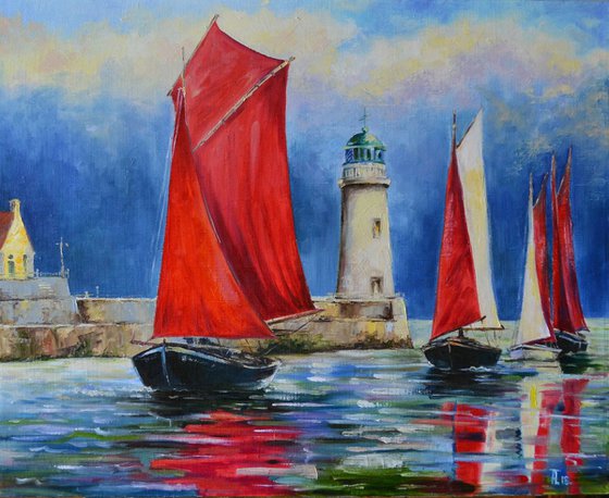 Regatta with scarlet sails