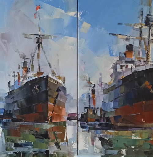 BY THE OLD LIGHTHOUSE Series GOLDEN AGE diptych by Volodymyr Glukhomanyuk