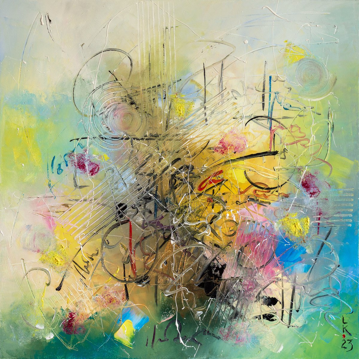 Abstract Oil Painting By Liubov Kuptsova, 20 X 20", Systematic Chaos, Original Artwork