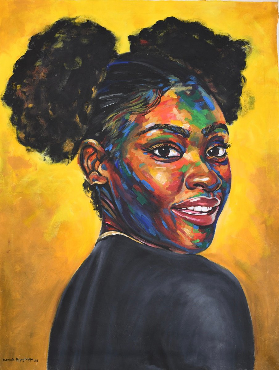 Expressive Portrait Acrylic Painting By Damola Ayegbayo, 36 X 48, Eniyan (Human) 9, Original Artwork