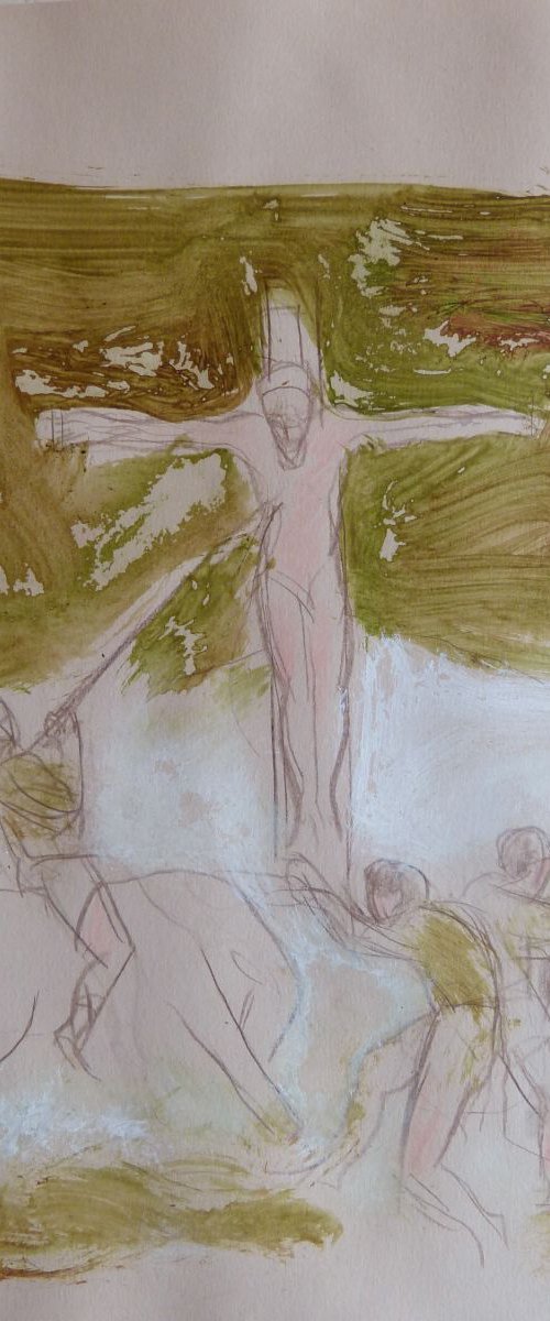 Crucifixion 2, ink and pencil drawing 29x42 cm by Frederic Belaubre