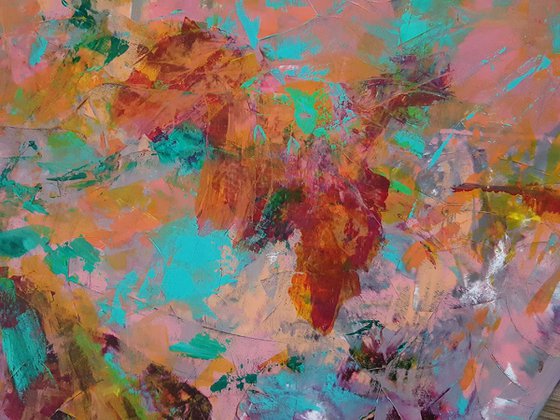 When the  vase with a bouquet breaks - large colorful floral abstract painting