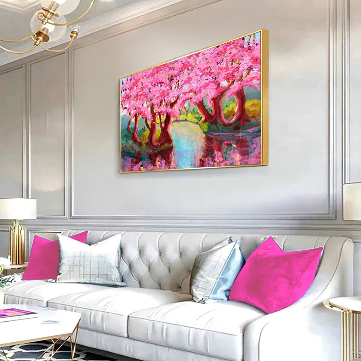 Impressionistic Landscape Acrylic Painting By Martina Boycheva, 41 X 31", Fae Forest, Original Artwork