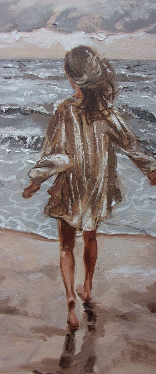 " GOOD MORNING "  original OIL painting palette knife sky sea GIFT MODERN URBAN ART OFFICE ART DECOR HOME DECOR GIFT IDEA by Monika Luniak