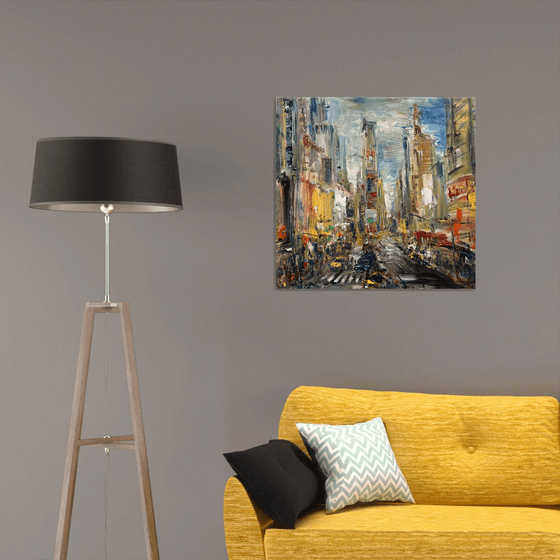 Times Square NYC, abstract impressionist painting 75x78cm