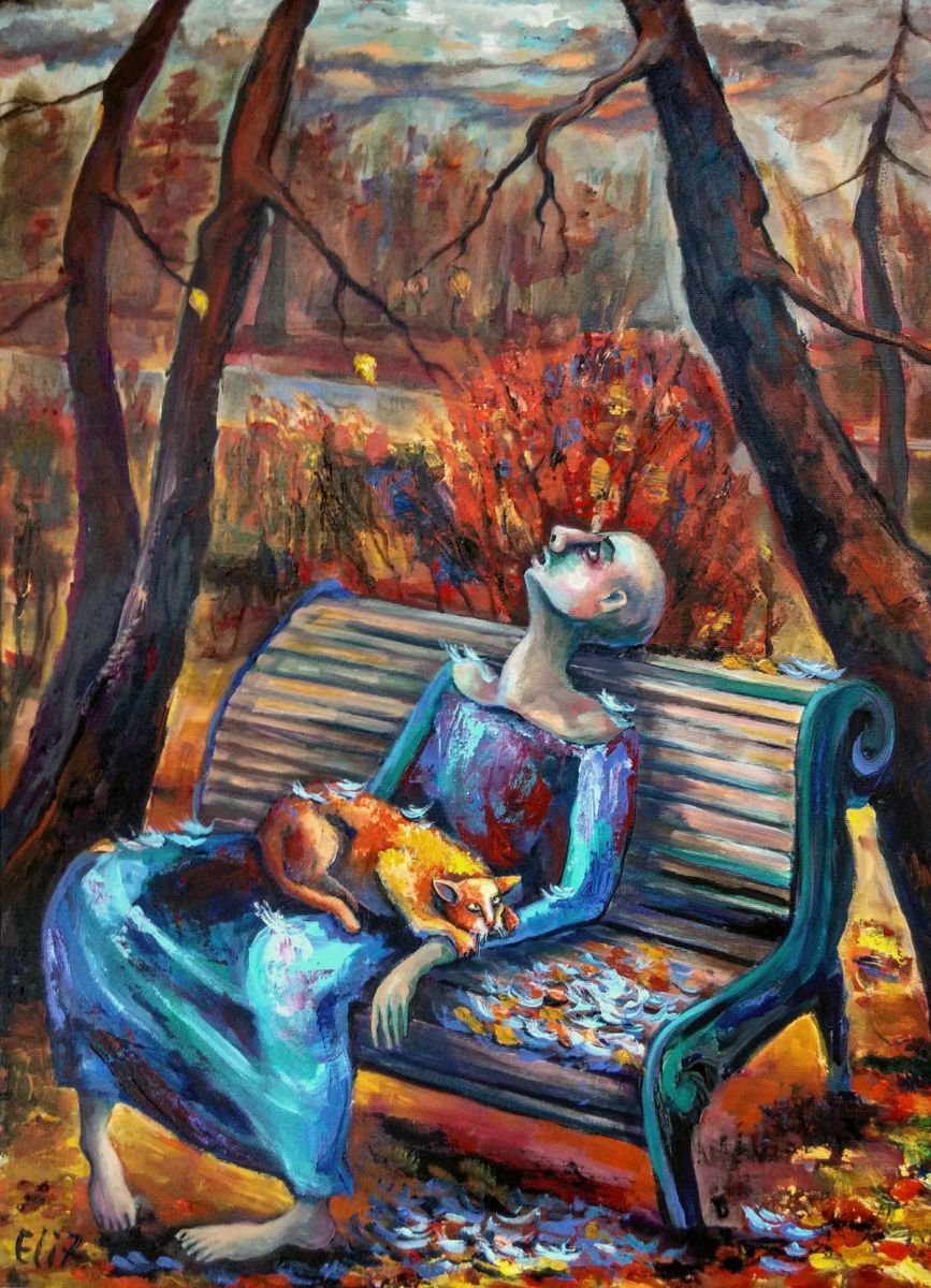 Expressive Portrait Acrylic Painting By Elisheva Nesis, 20 X 28, Fall Flare Ups, Original Artwork