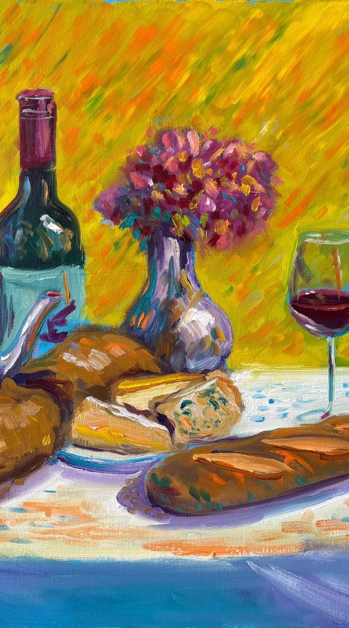 French Feast: Wine, Cheese, and Flowers by Dmitry Fedorov