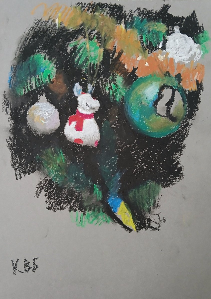 Graphic Still Life Oil Painting By Vasyl Koval, 8 X 12", The Magic Of Winter Holidays, Original Artwork