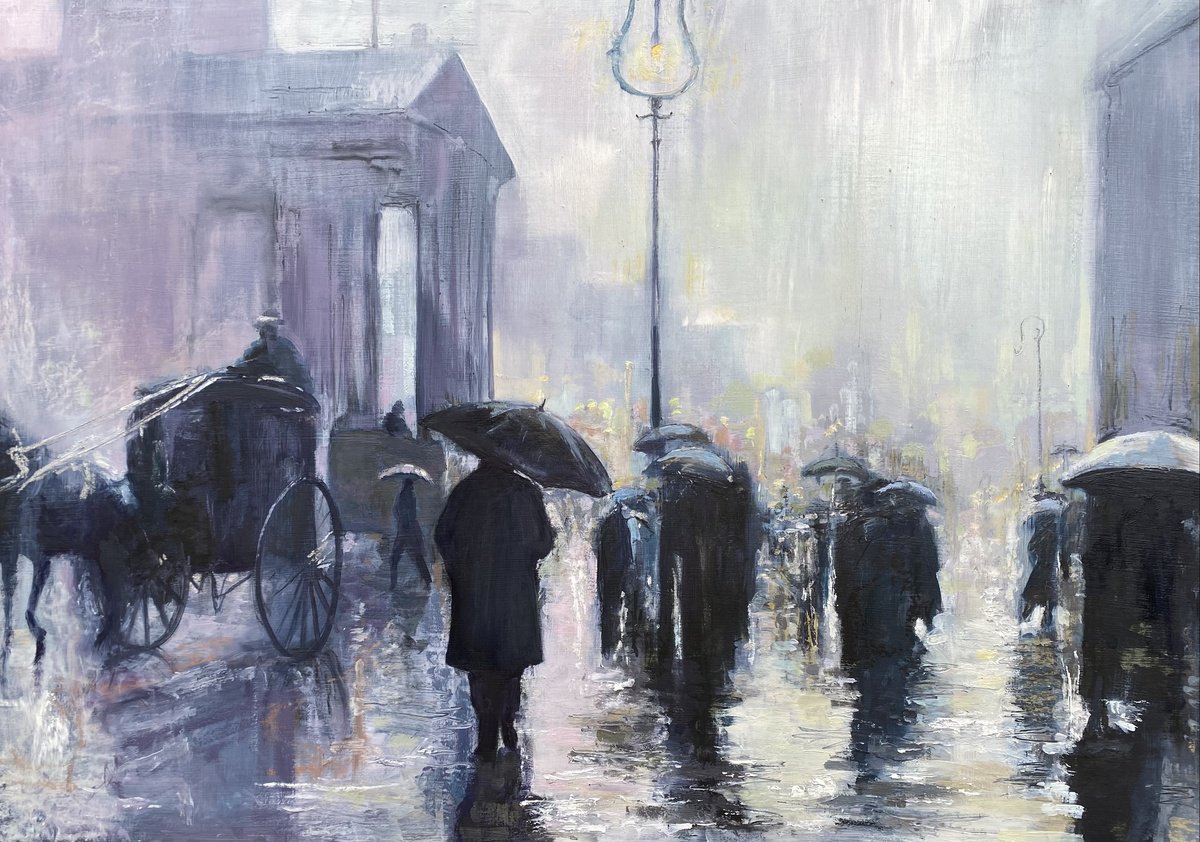 Impressionistic Cityscapes Oil Painting By Simon Jones, 23 X 17", London Rain V, Original Artwork