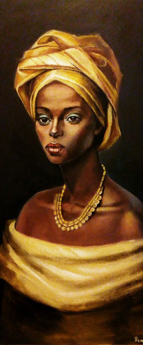 " Woman in Yellow " - 50 x 70cm Original Oil Painting by Reneta Isin