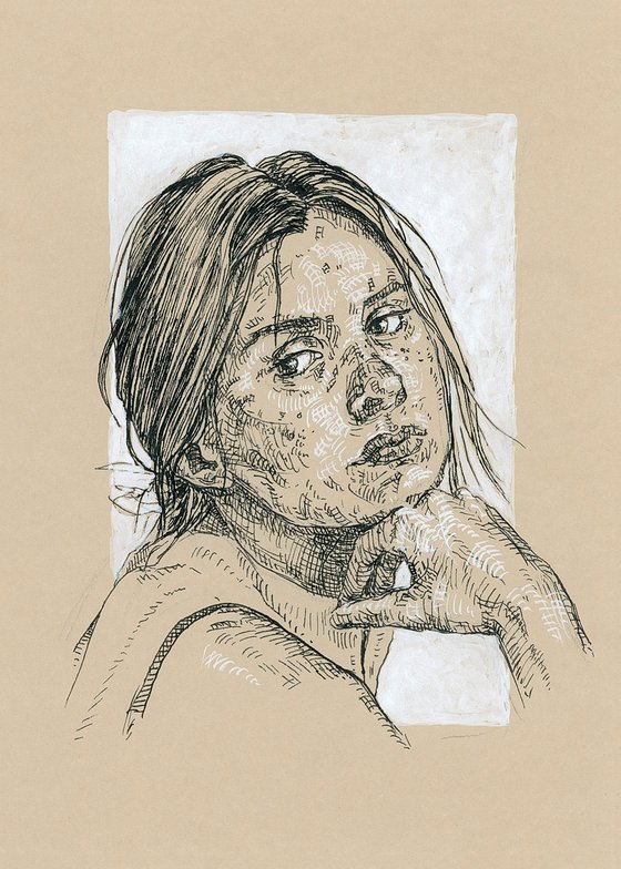 Young woman portrait. Drawing on paper