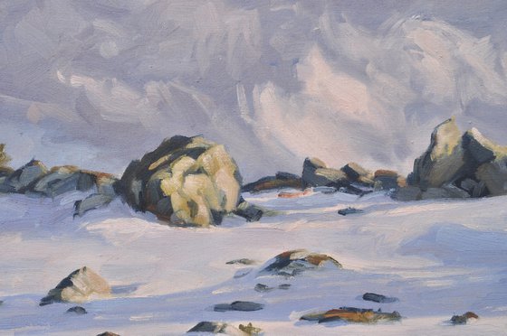 Mount Mézenc in snow, evening clouds