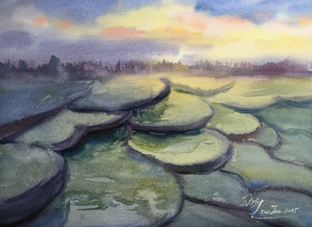 Impressionistic Landscape Watercolour By Jing Chen, 15 X 11, Terraced Fields, Original Artwork