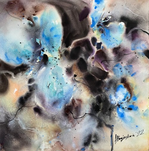 Blue flowers - original floral abstract by Anna Boginskaia