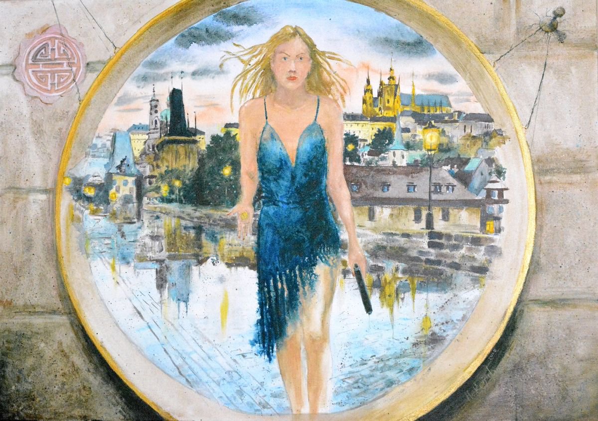 Impressionistic Portrait Acrylic Painting By Nenad Kojic, 28 X 20", Gold - Seductivity Of Promises, Original Artwork