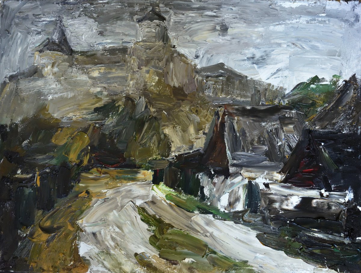 Expressive Cityscapes Oil Painting By Stanislava Cherkasova, 35 X 28", Before The Rain, Original Artwork