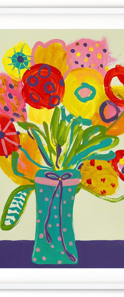 Big Blooms in Spotty Vase Acrylic Painting by Suzie Cumming