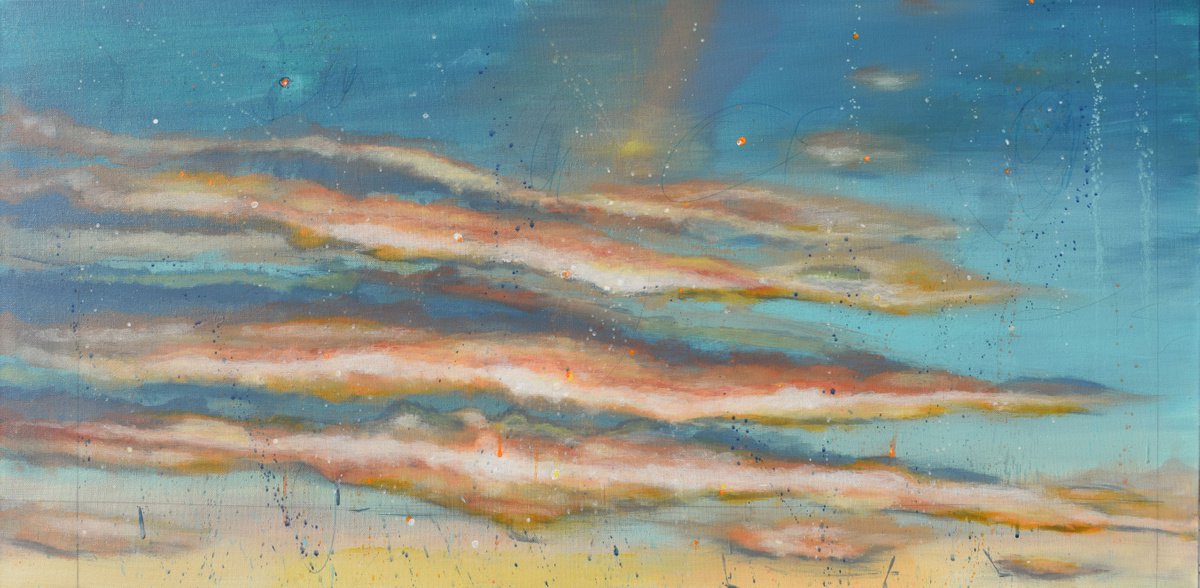 Lift Me Up To The Sky - Abstract art - 24 x 48 IN / 61 x 122 CM - Large Abstract Painting by Cynthia Ligeros