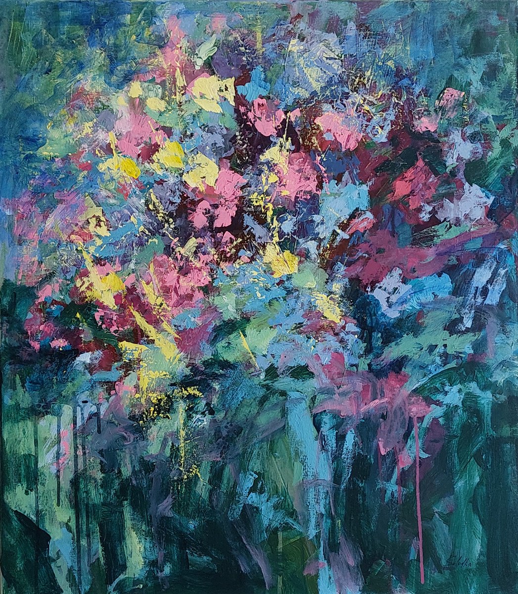 Organic Abstract Acrylic Painting By Katia Solodka, 28 X 31", Stolen Spring 8, Original Artwork