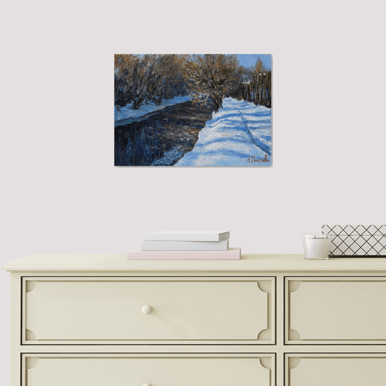 The sunny February day - winter landscape painting