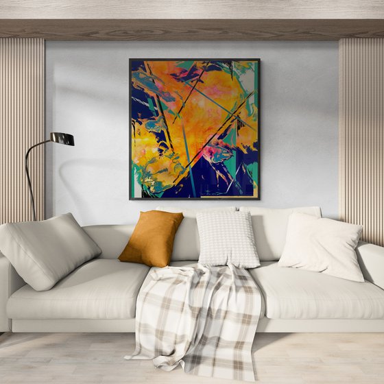Abstract painting - "Yellow Reflection" - Abstraction - Geometric - Space abstract - Big painting - Bright abstract