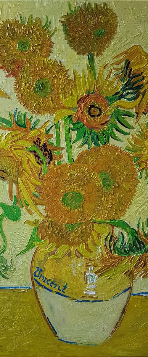 Vase with Fifteen Sunflowers - Van Gogh Hommage by Robin Funk