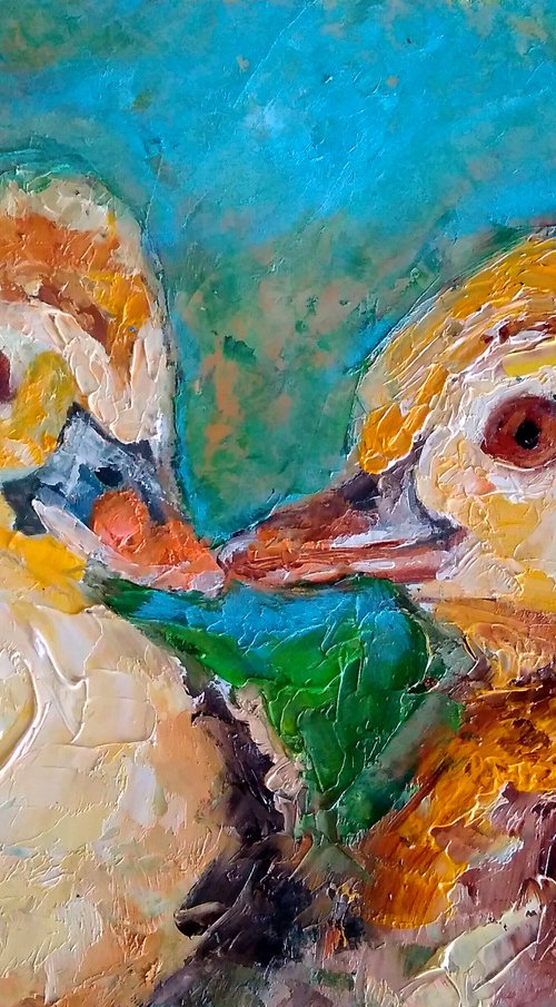 Baby Duck Painting Original Art Farm Bird Artwork Duckling Wall Art by Yulia Berseneva