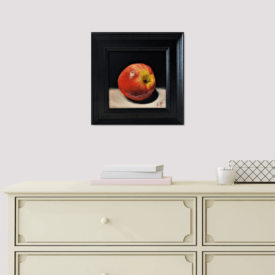 Apple oil painting still life on canvas, framed ready to hang.