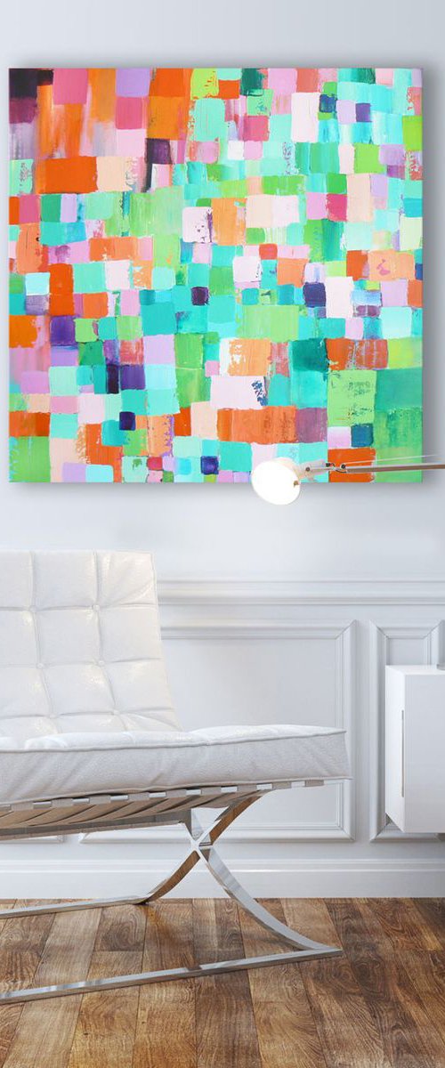 Hunky-dory (ready to hang - vibrant colourful abstract) by Carolynne Coulson